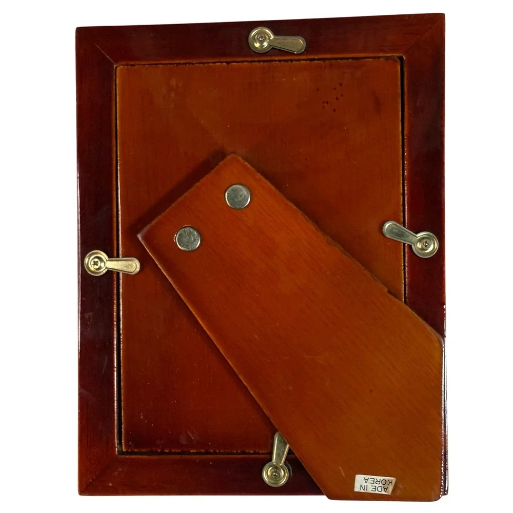 Vintage MCM Wood Picture Frame Brass Inlay Accent Retro Home Decor Made In Korea